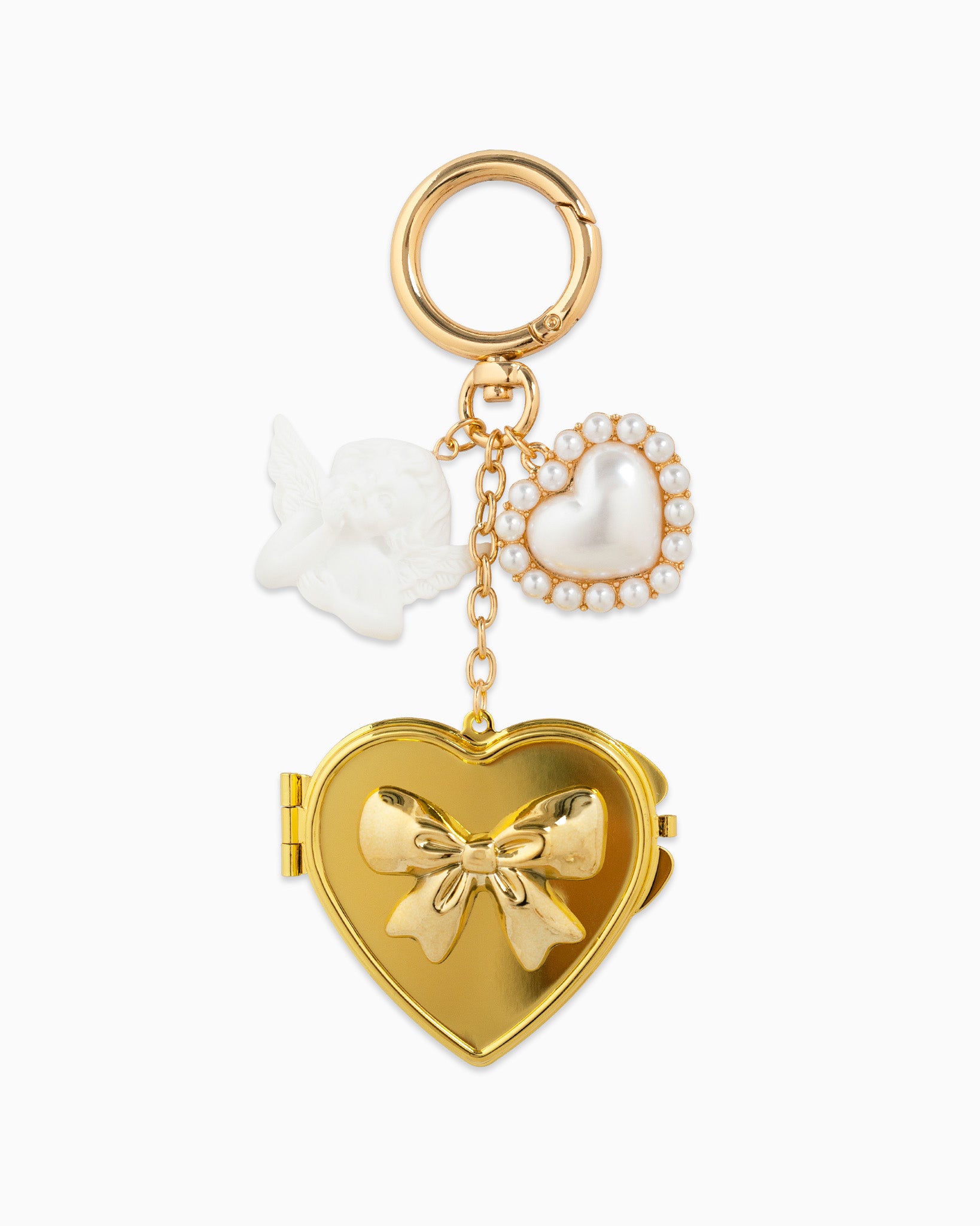Angel Kiss Mirror Locket with Pearl Heart Bag Charm